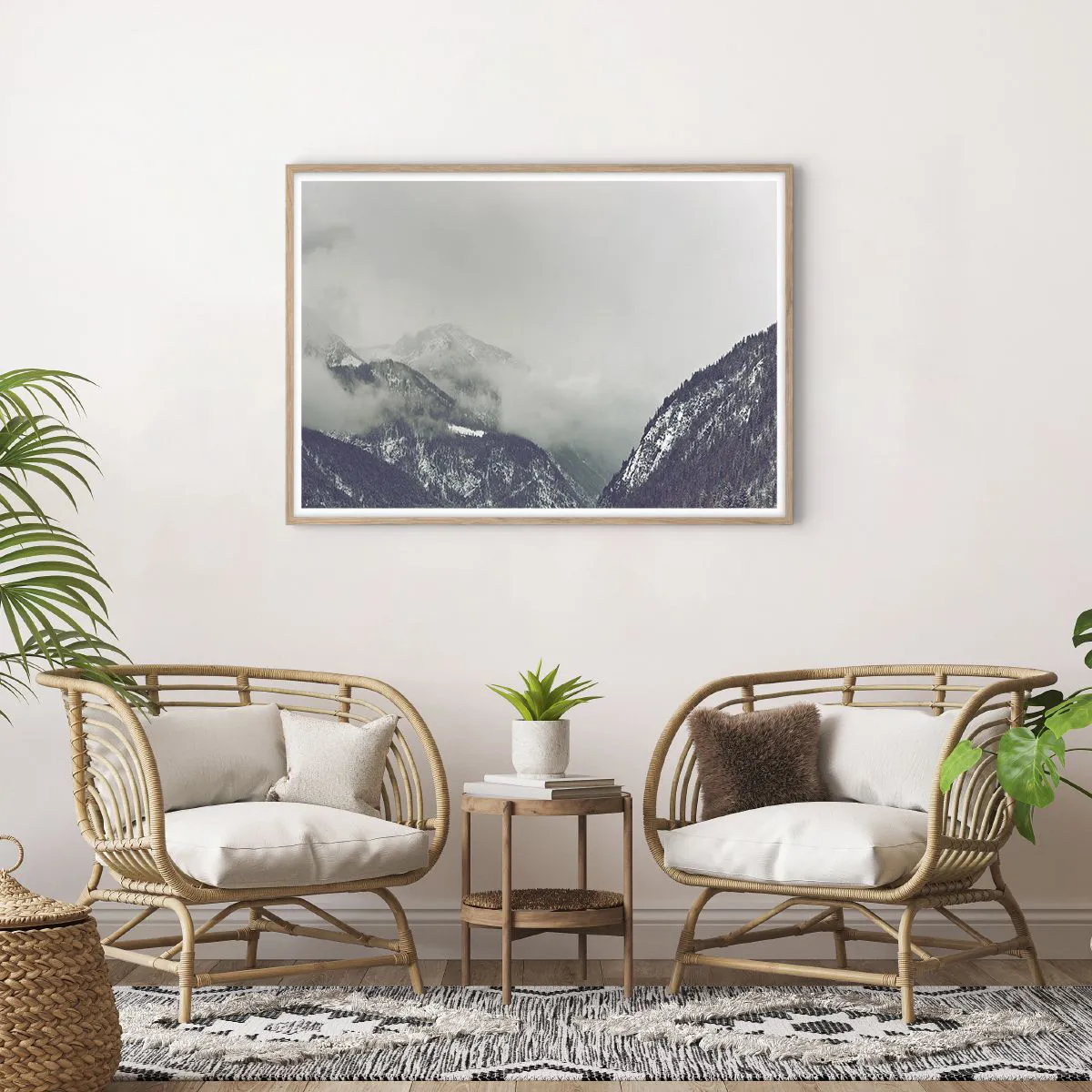 Plakat i ramme af lyst egetræ - Tåget dal - 100x70 cm