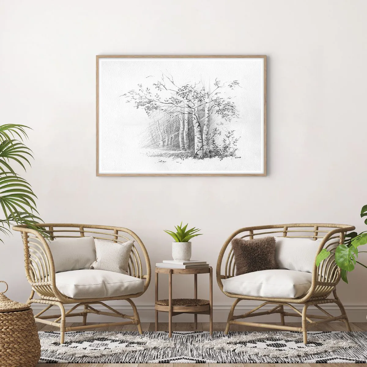 Plakat w ramie jasny dąb - Światło brzozowego lasu - 100x70 cm