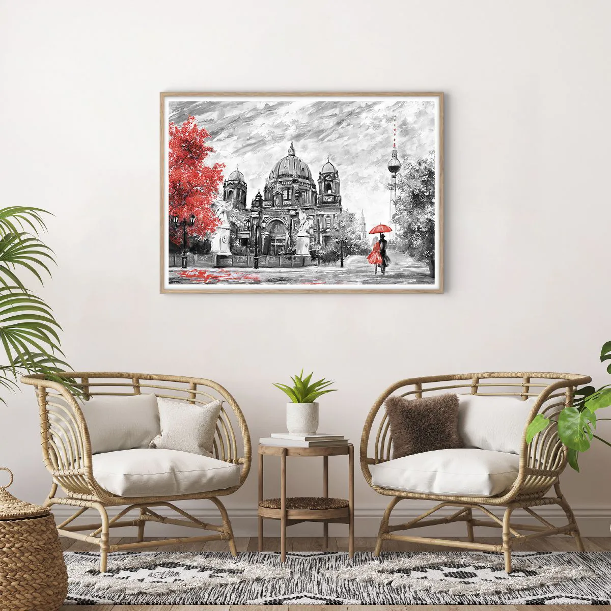 Plakat i ramme af lyst egetræ - Møde i Berlin - 100x70 cm