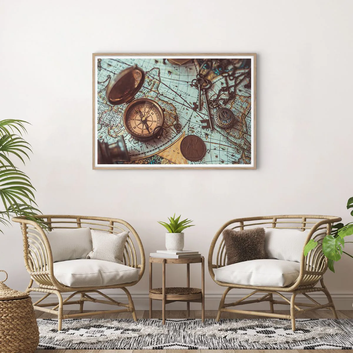 Plakat i ramme af lyst egetræ - For eventyreren - 100x70 cm