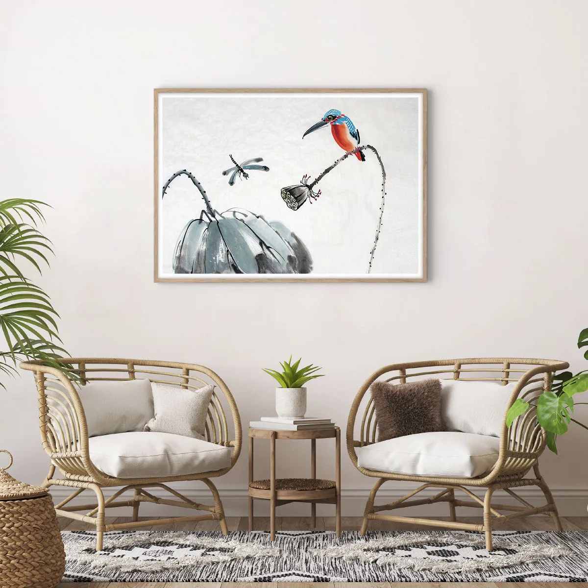 Plagát v ráme zo svetlého duba - Život lúky - 100x70 cm