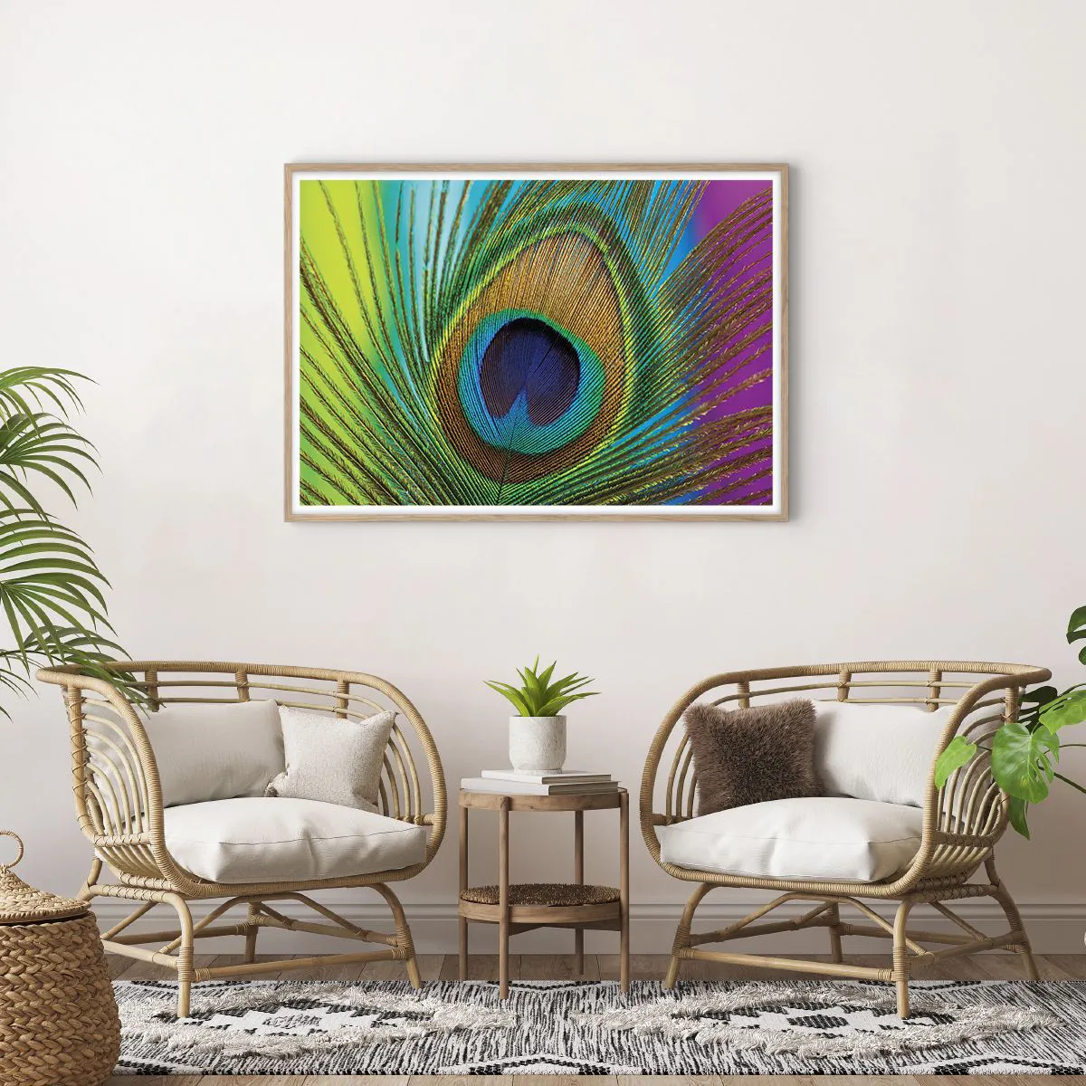 Plakat i ramme af lyst egetræ - Øje mod øje - 100x70 cm