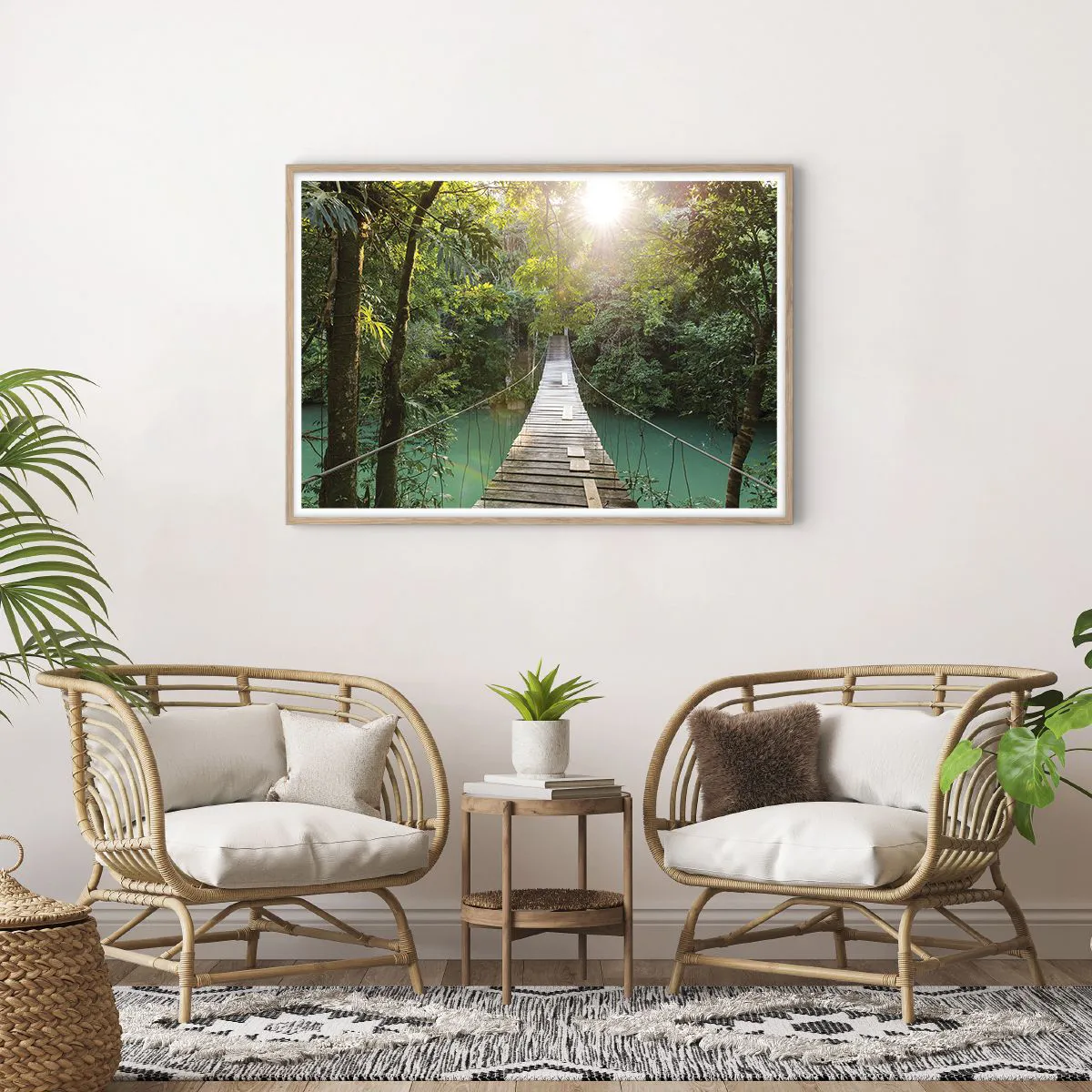 Poszter világos tölgy keretben - Az azúrkék vízen át az azúrkék erdőbe - 100x70 cm