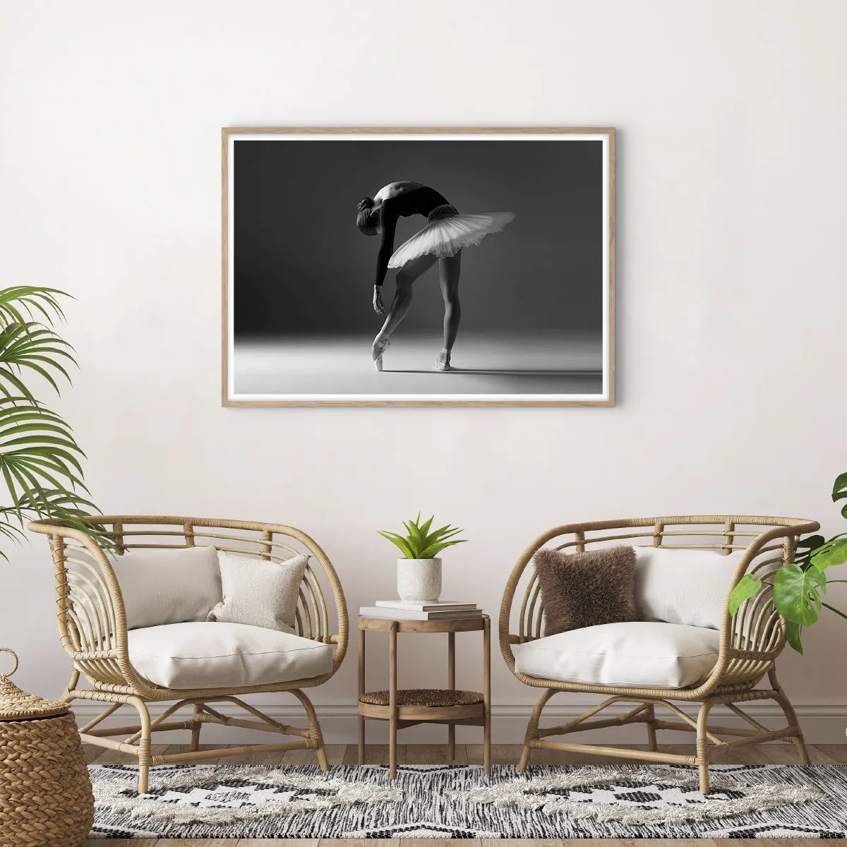 Plakát v rámu světlý dub - Bella ballerina - 100x70 cm