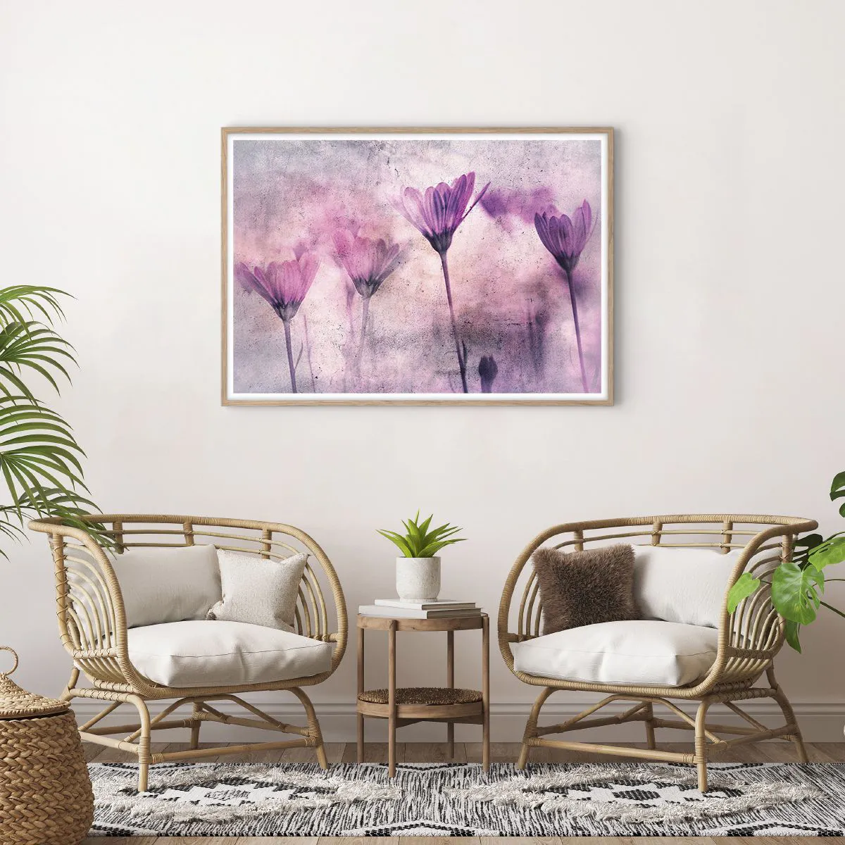 Affiche dans un chêne clair - Poster - Rêve de fleurs - 100x70 cm