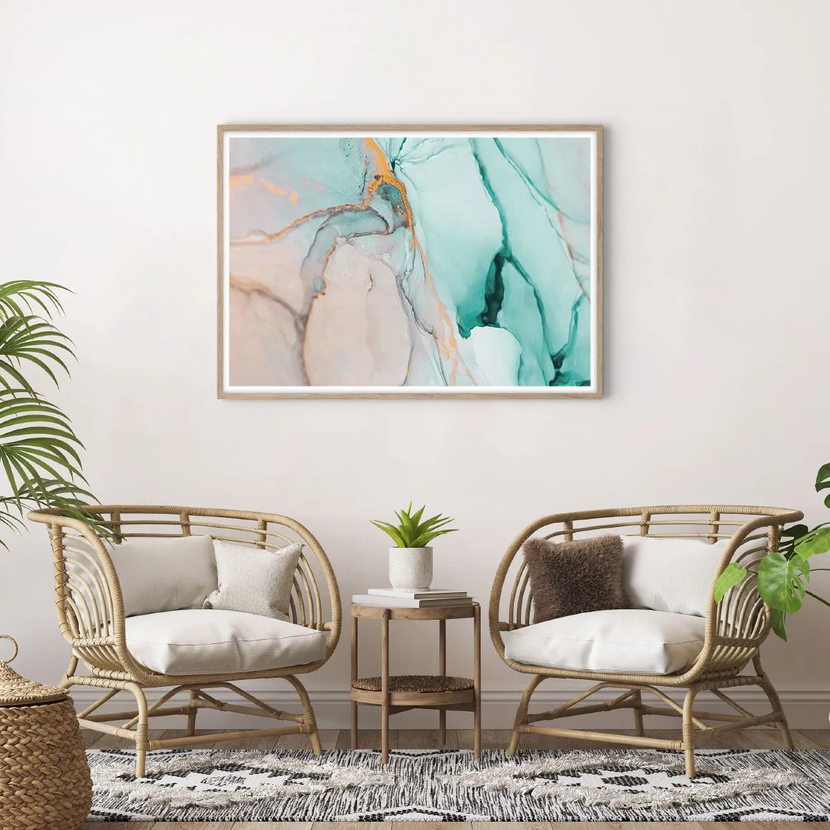 Pôster com moldura de carvalho claro - Dança das formas e cores - 100x70 cm