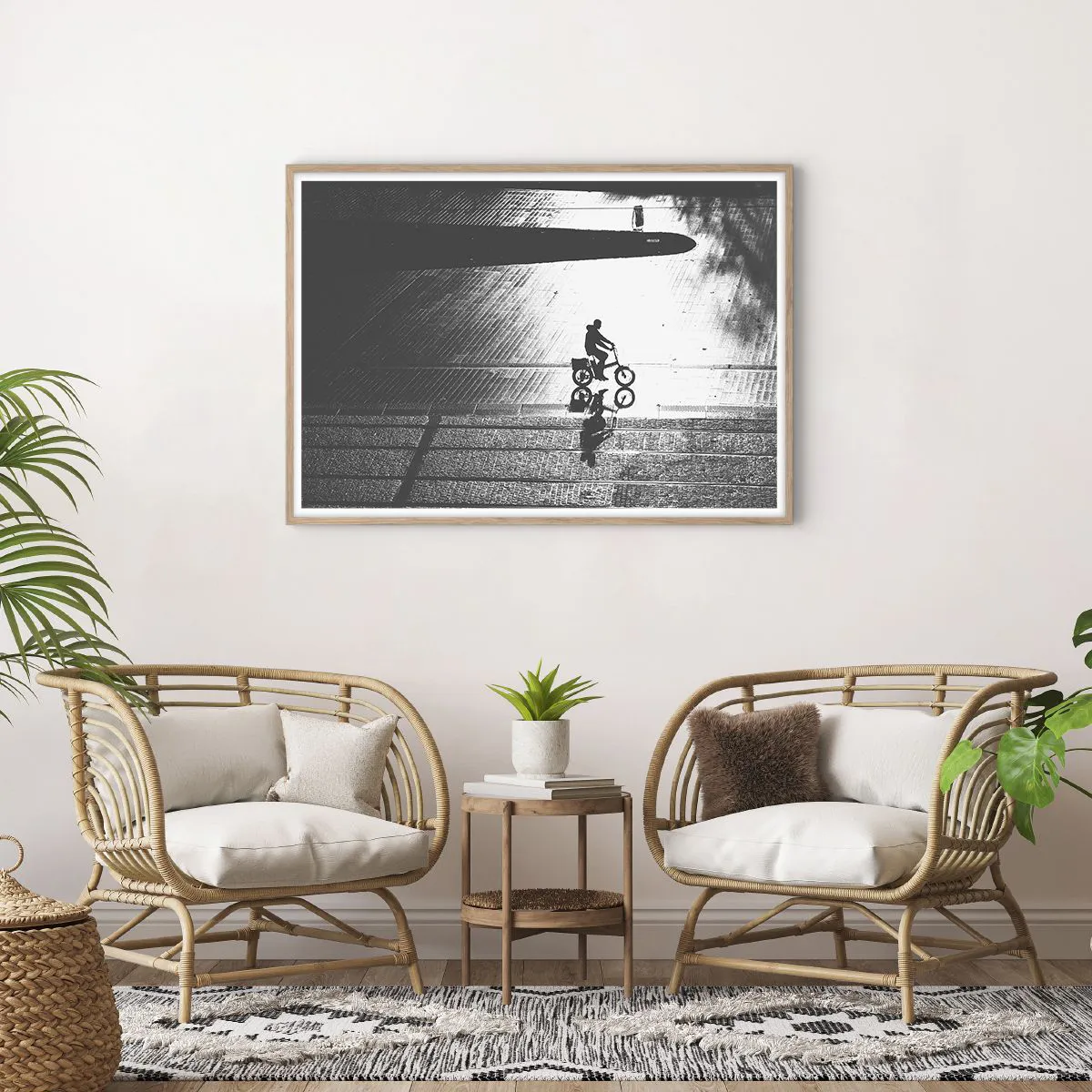 Plakat i ramme af lyst egetræ - Fremad, gennem byen - 100x70 cm