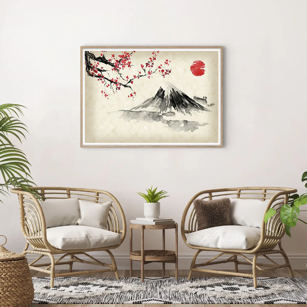 Plakat i ramme af lyst egetræ - Bliv forelsket i Japan - 100x70 cm