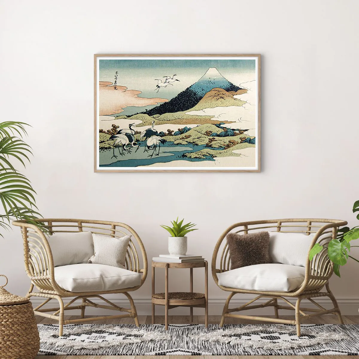 Plakat i ramme af lyst egetræ - I japansk ånd - 100x70 cm