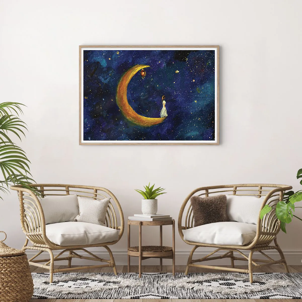 Plakat i ramme af lyst egetræ - Kald på verden - 100x70 cm