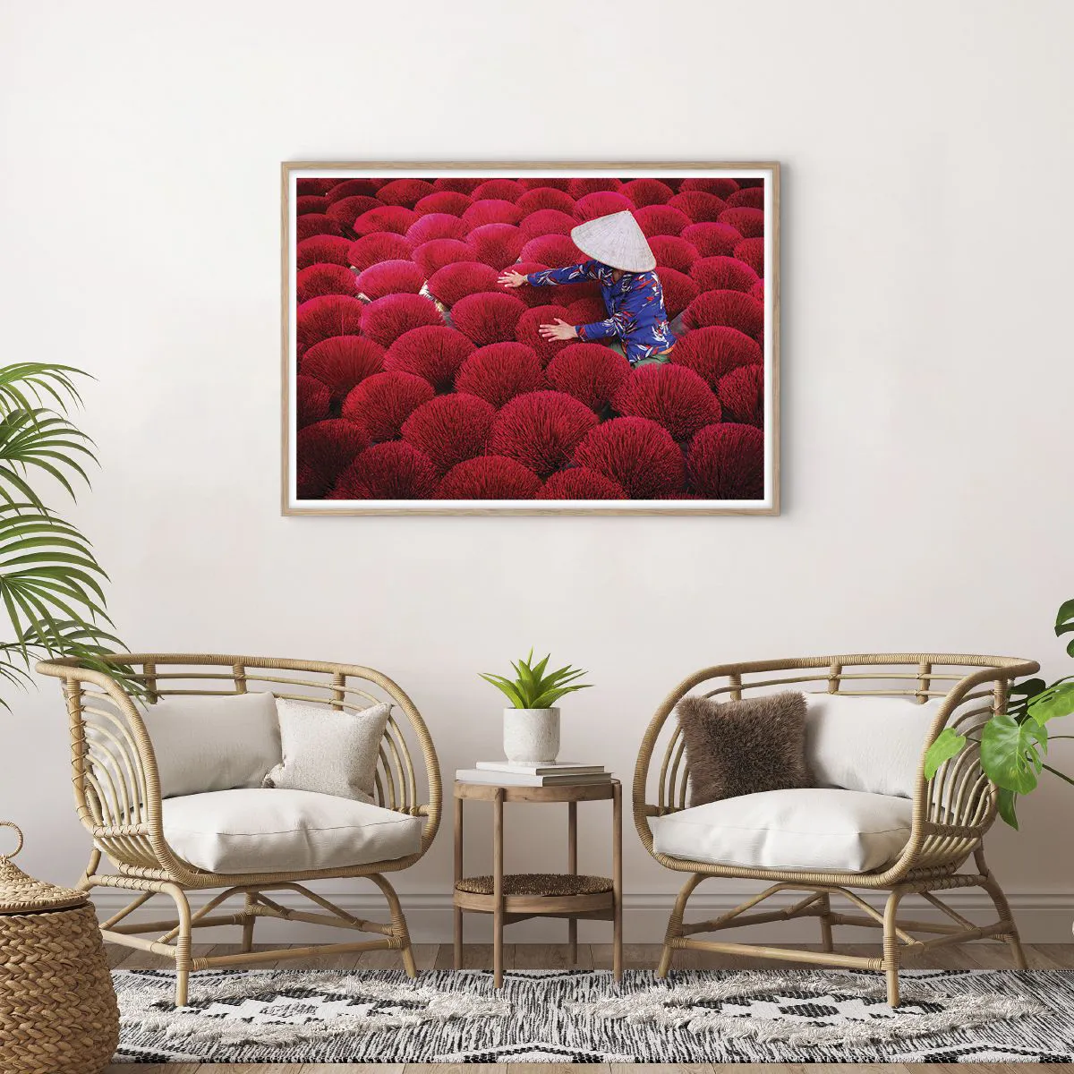 Affiche dans un chêne clair - Poster - Dans un champ de riz - 100x70 cm