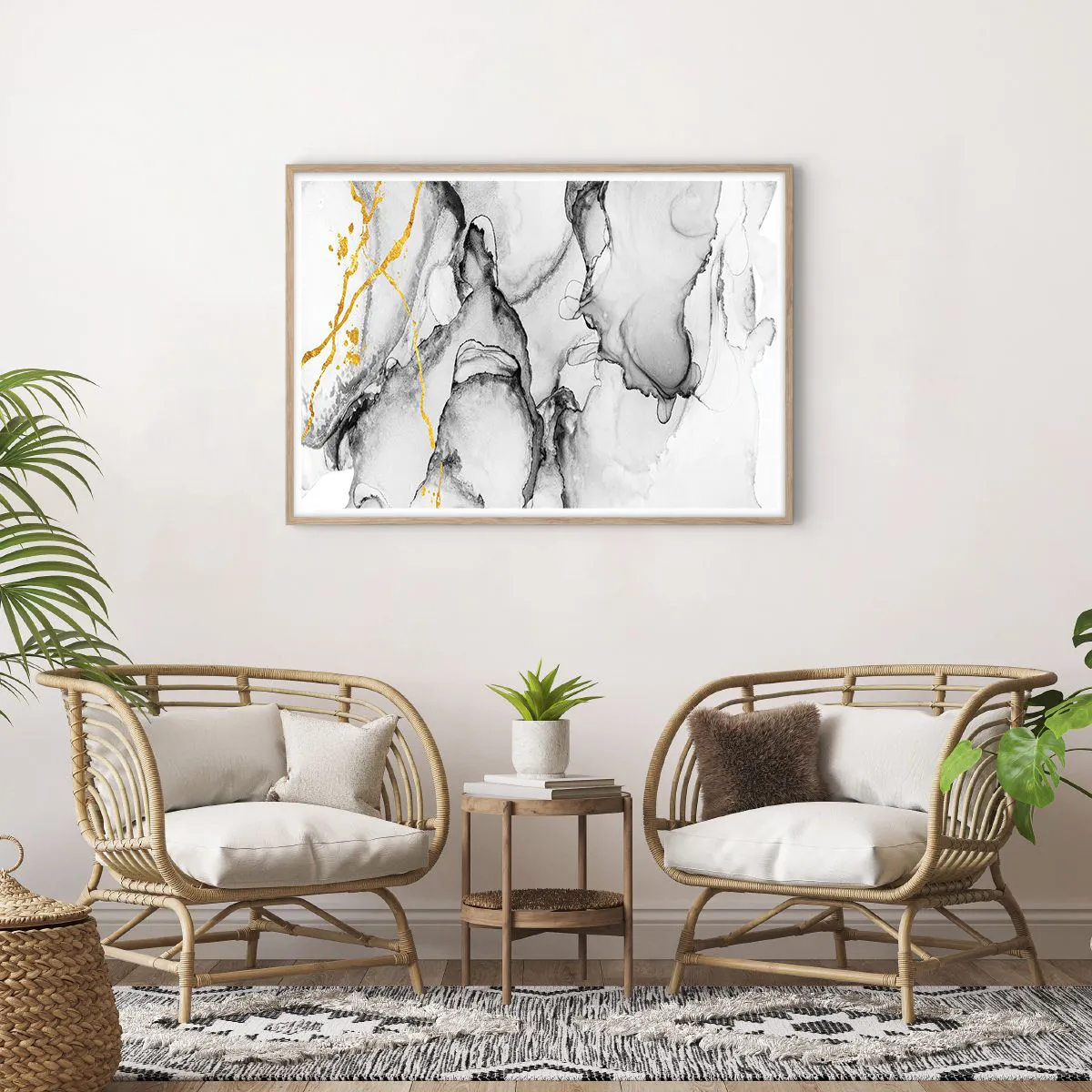 Affiche dans un chêne clair - Poster - Composition à motif or - 100x70 cm