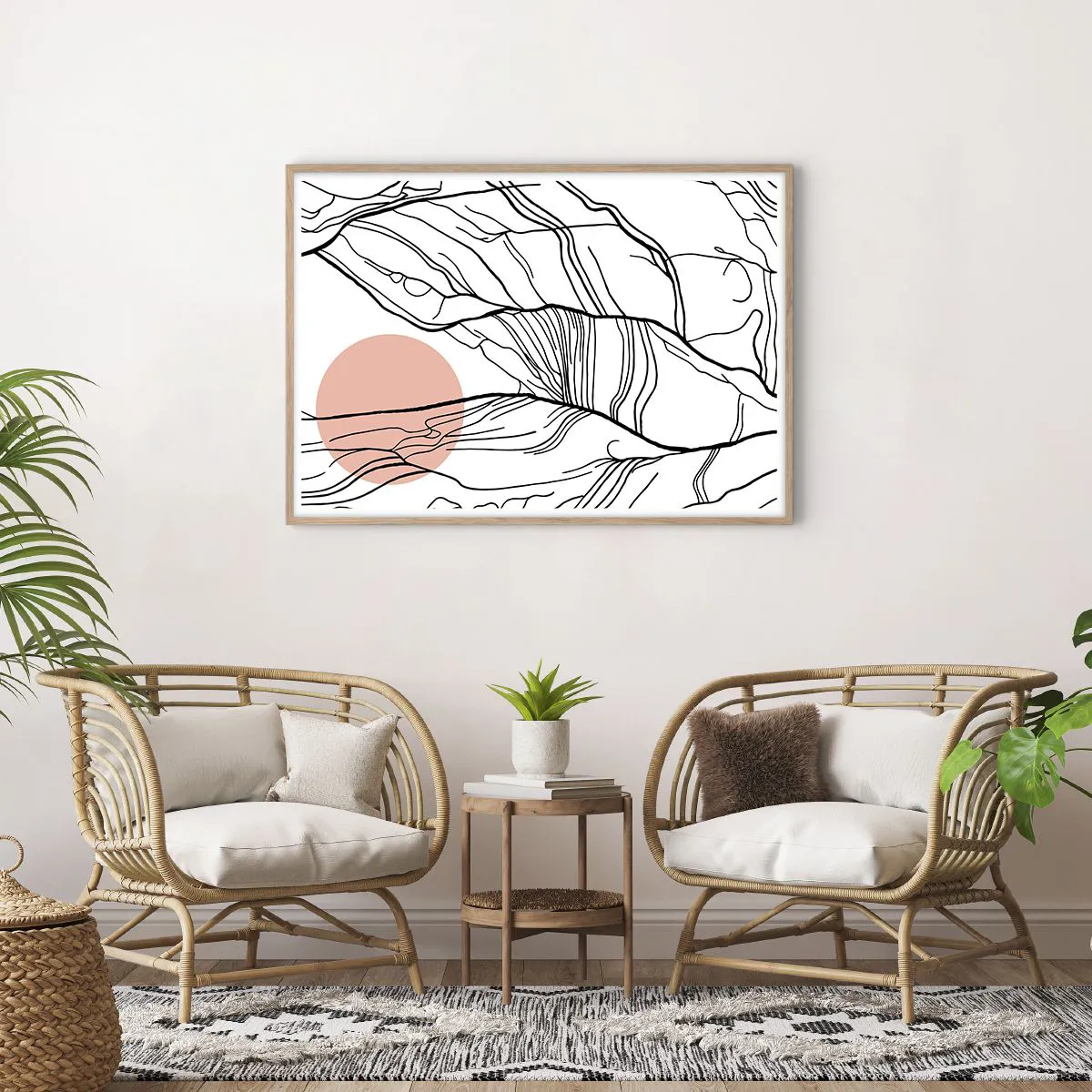 Poster in light oak frame - In a Web of Twigs - 100x70 cm