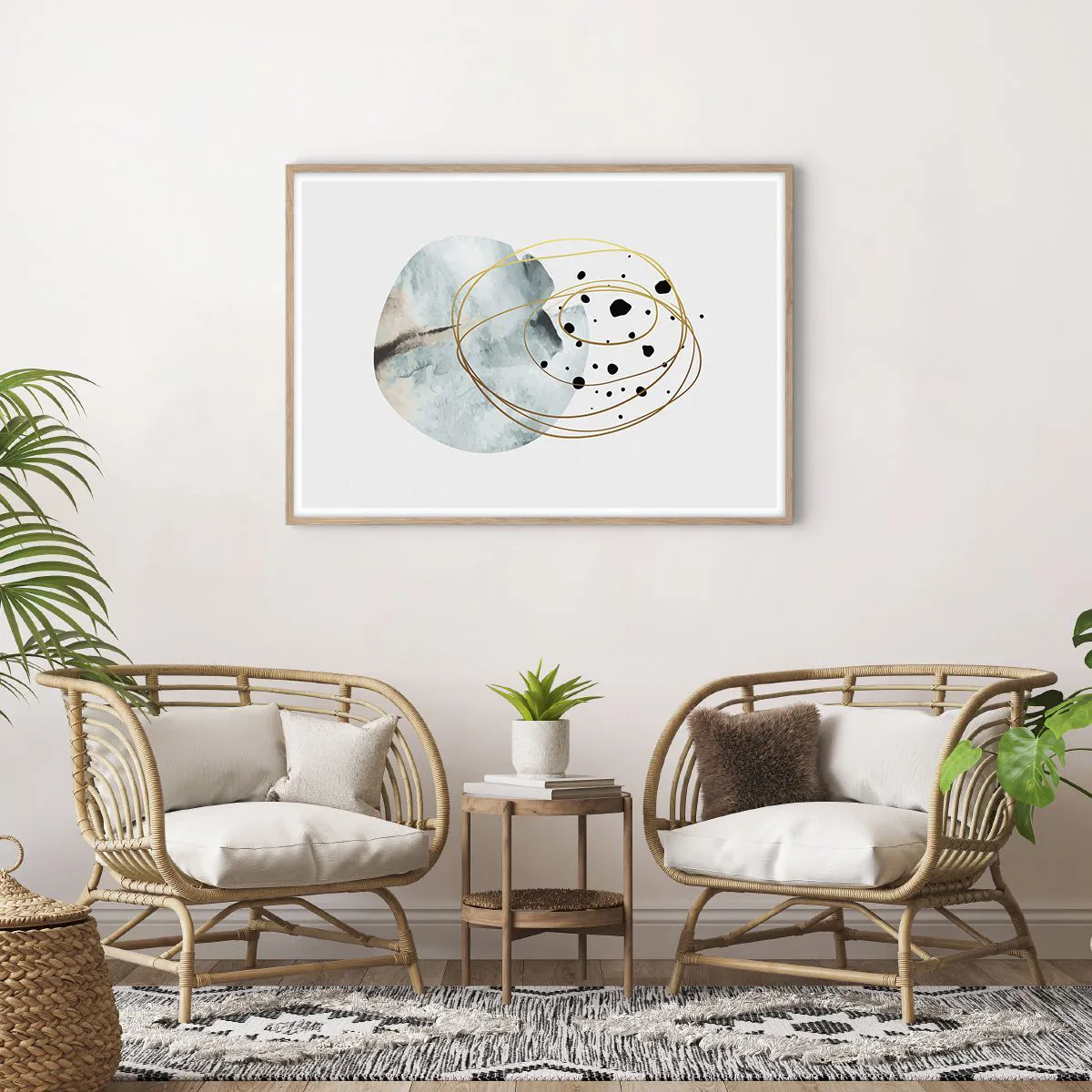 Poster în ramă de stejar deschis - În îmbrățișarea spațiului - 100x70 cm