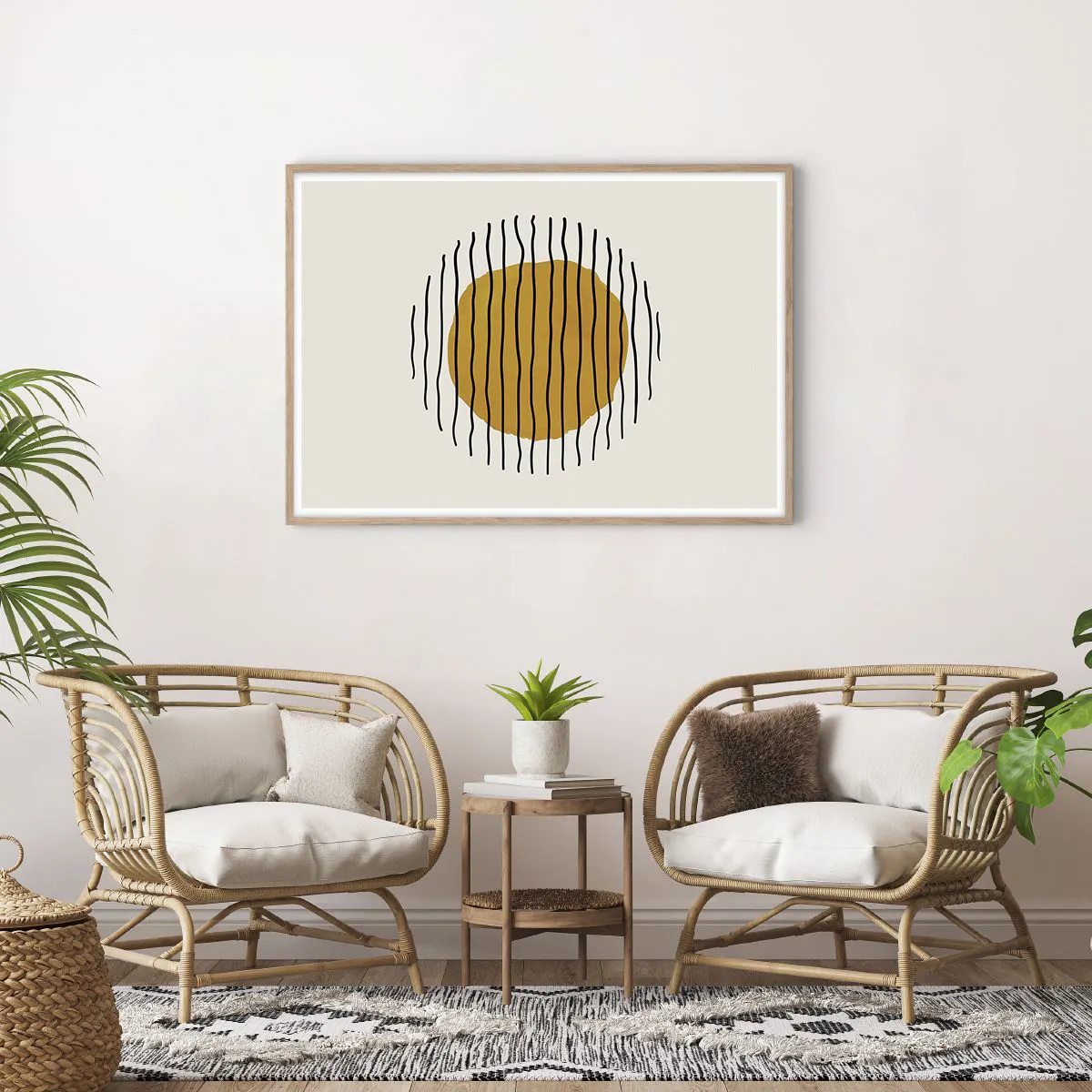 Plagát v ráme zo svetlého duba - Abstrakcia kmitajúca žiarom - 100x70 cm