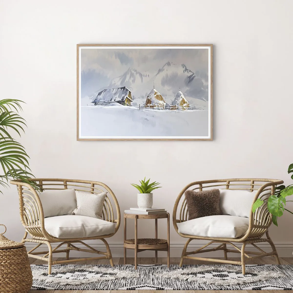 Póster en marco roble claro - En un valle nevado - 100x70 cm