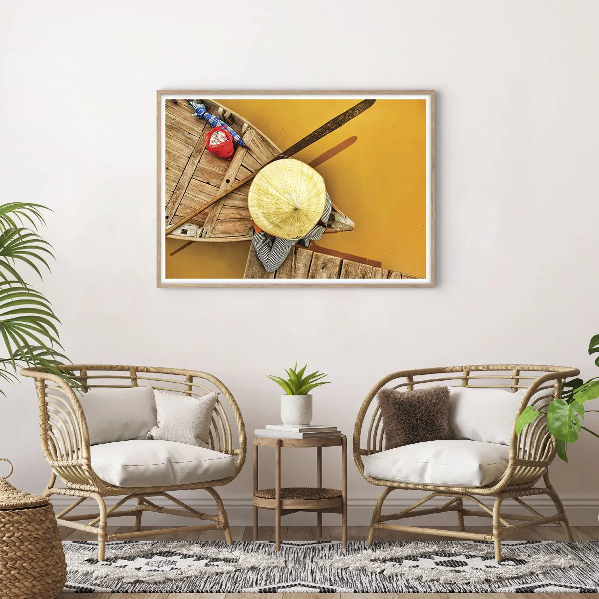 Plakat i ramme af lyst egetræ - Livet på den gule flod - 100x70 cm