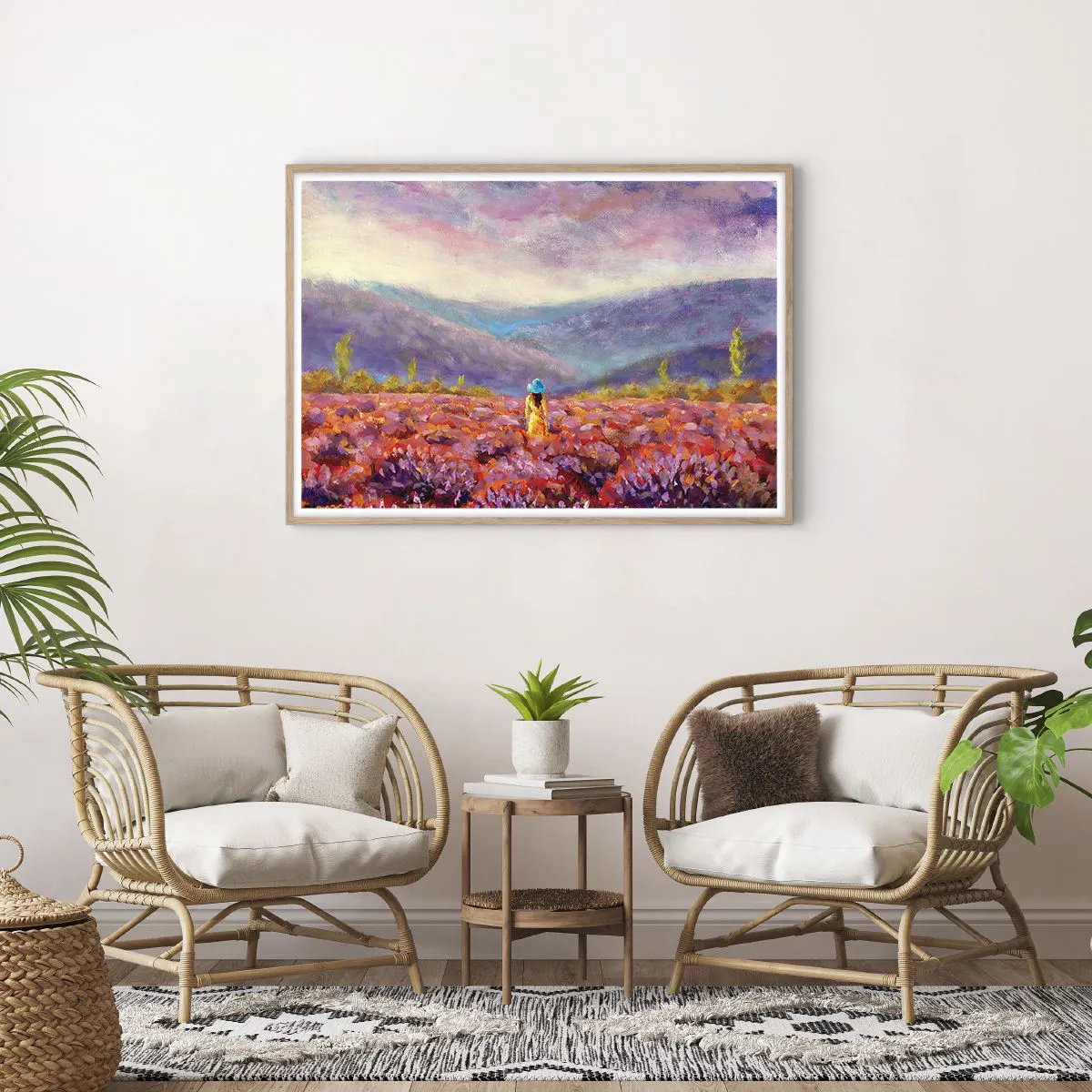 Poster in einem Rahmen aus heller Eiche - In einer Lavendelwelt - 100x70 cm