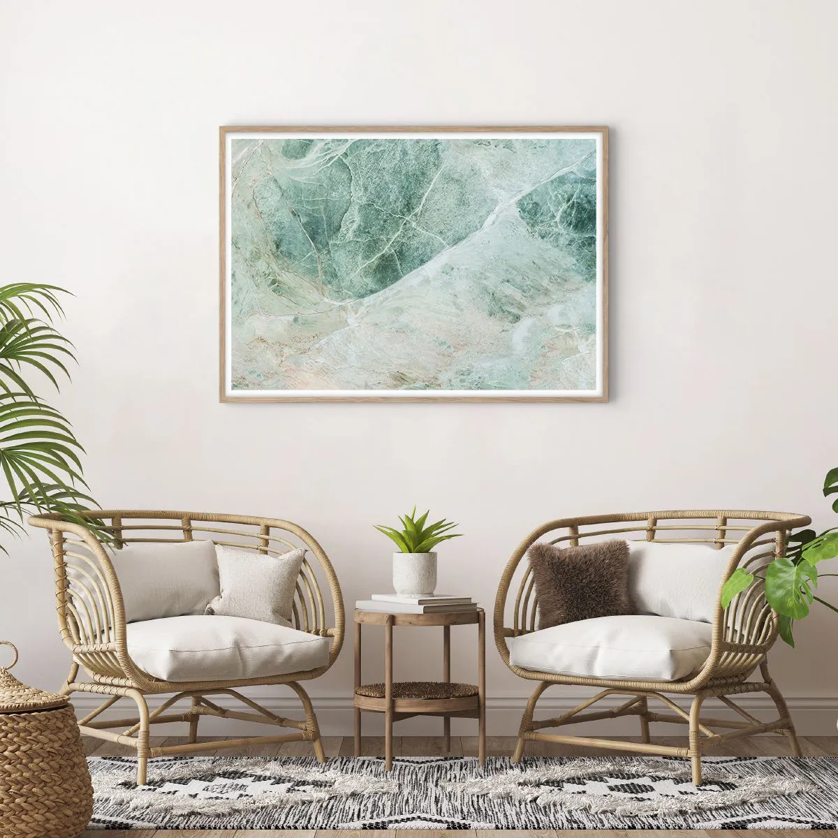 Plakat i ramme af lyst egetræ - Den ædle kølighed af sten - 100x70 cm