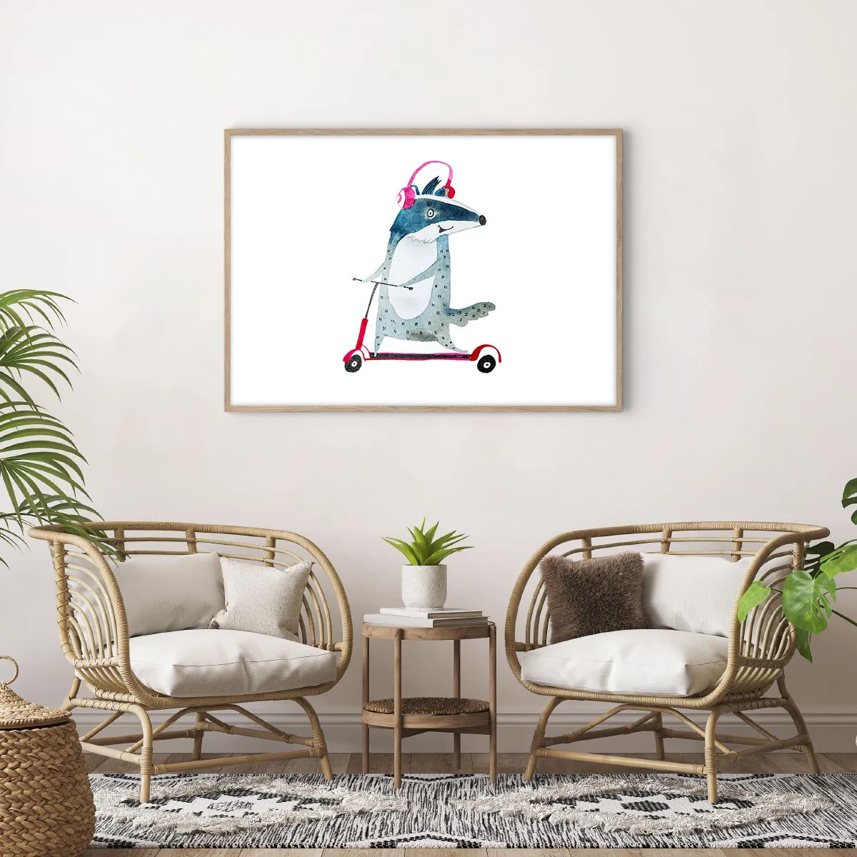 Pôster com moldura de carvalho claro - A alegria do texugo - 100x70 cm