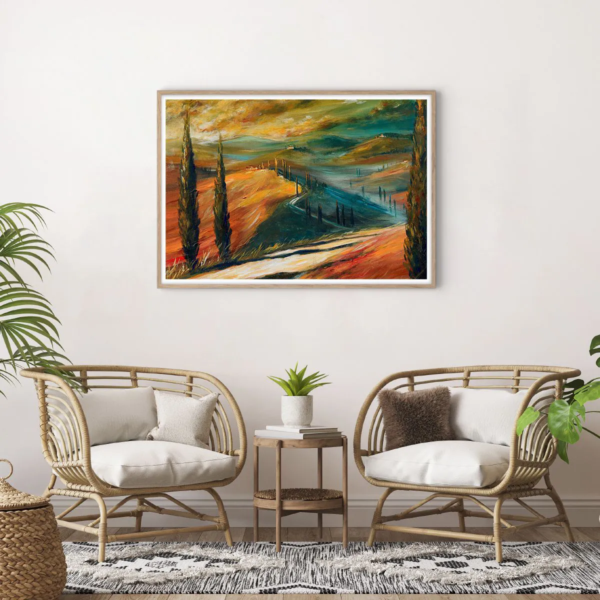 Poster in einem Rahmen aus heller Eiche - Toskanische Landschaft - 100x70 cm