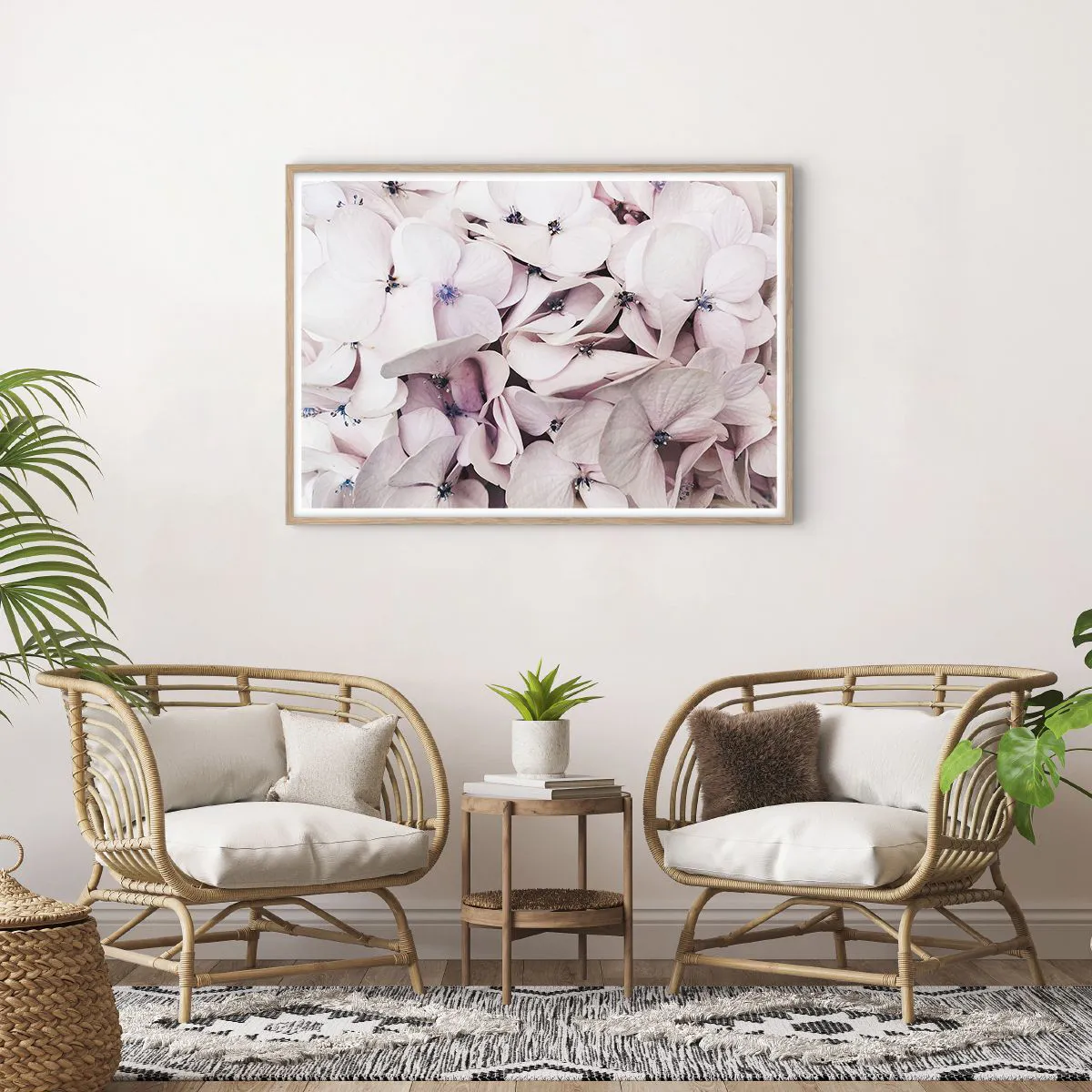 Poster în ramă de stejar deschis - Într-un potop de flori - 100x70 cm