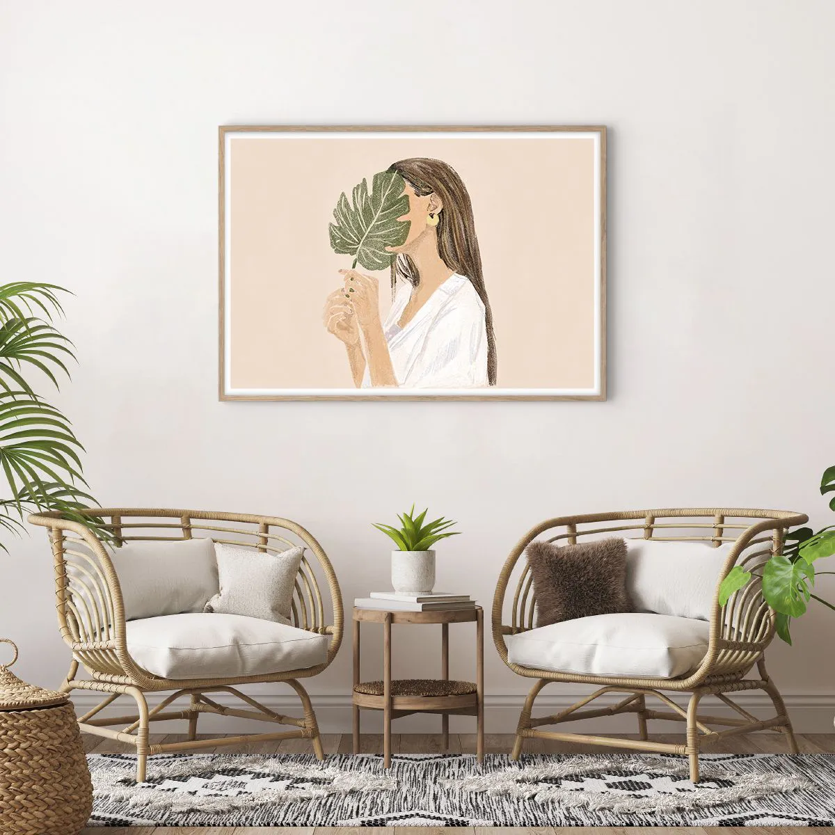 Affisch i ram av ljusek - Mystiskt porträtt med solfjäder - 100x70 cm
