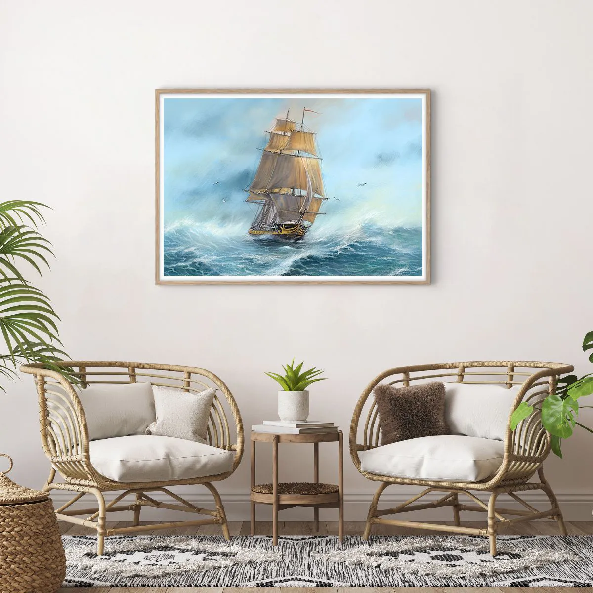 Poszter világos tölgy keretben - A hullámok hullámzása - 100x70 cm