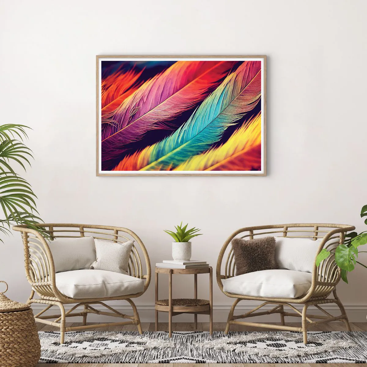 Poster in einem Rahmen aus heller Eiche - Gefiederter Regenbogen - 100x70 cm