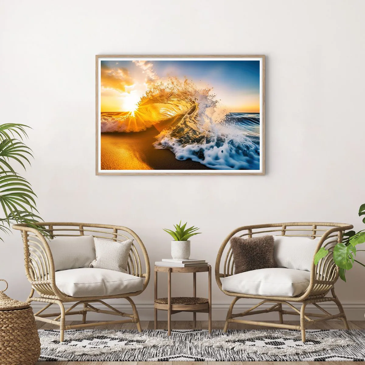 Poster în ramă de stejar deschis - Joc în nisip - 100x70 cm