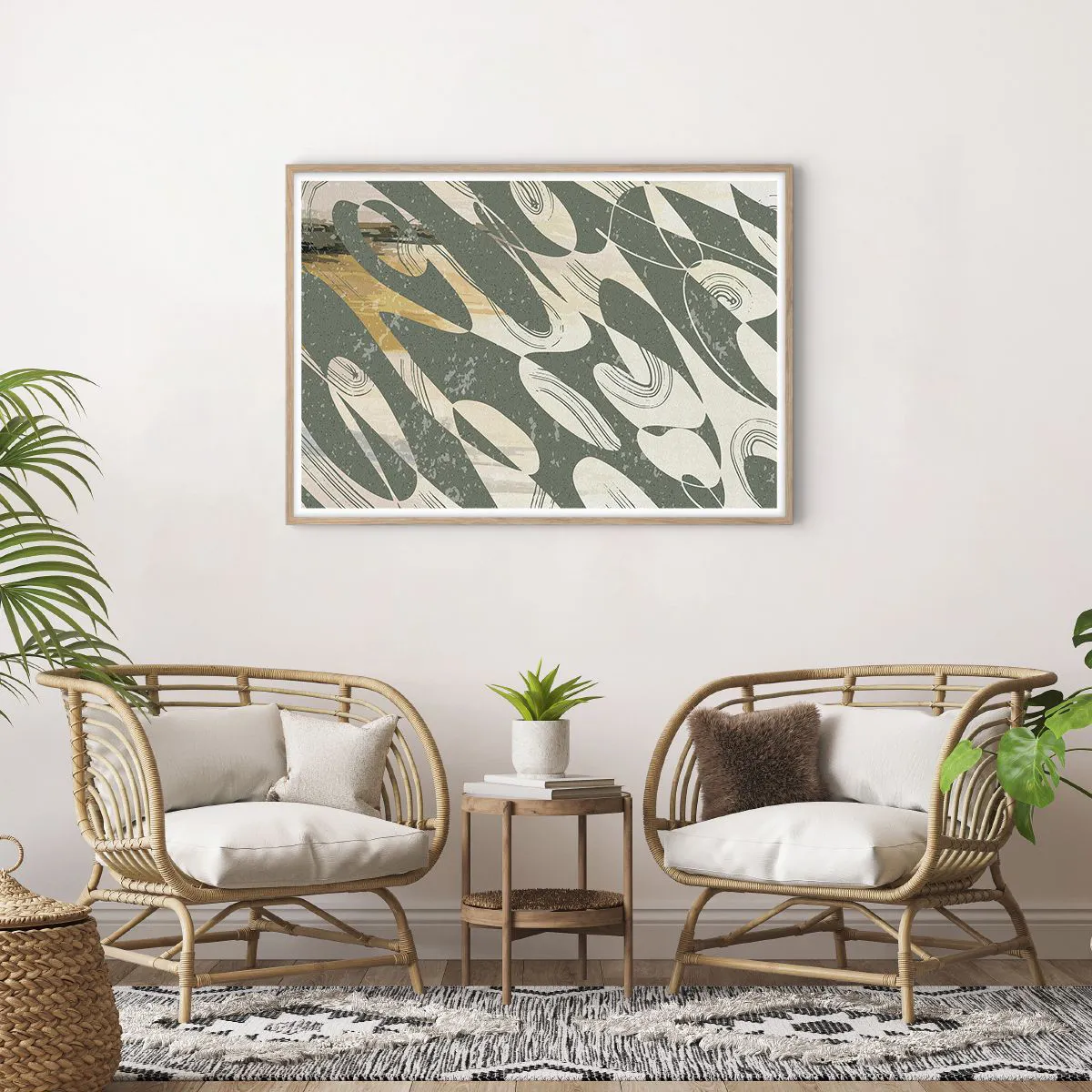 Een poster in een licht eiken lijst - Ritmische abstractie - 100x70 cm