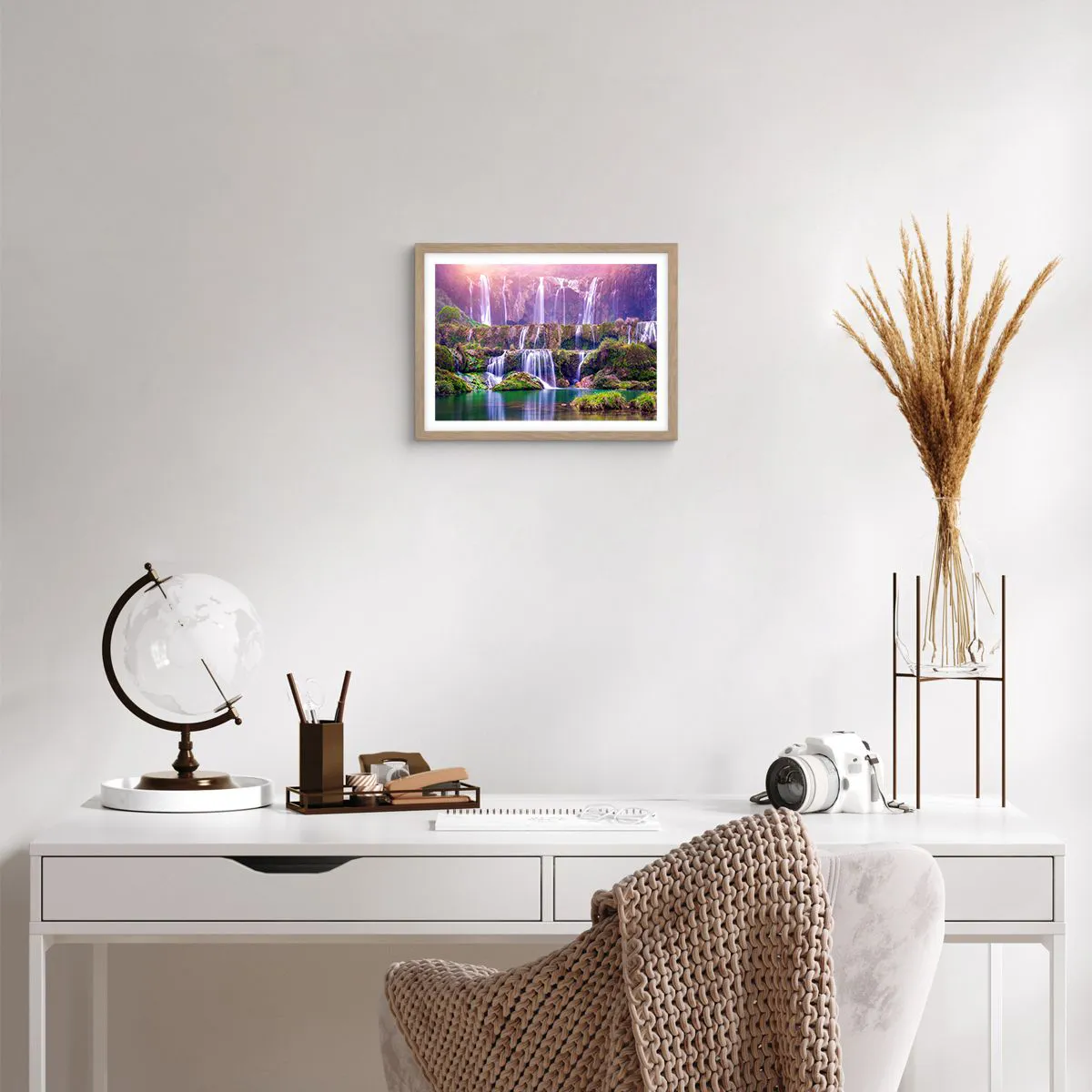 Plakat i ramme af lyst egetræ - Trappe til himlen - 40x30 cm