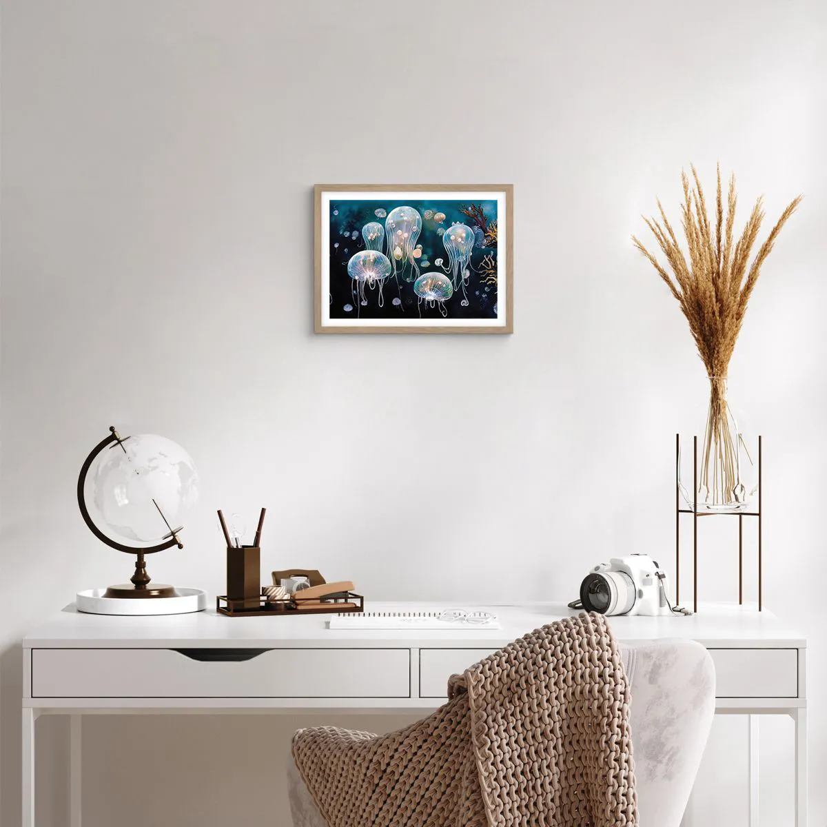 Poster in light oak frame - Underwater Ball - 40x30 cm