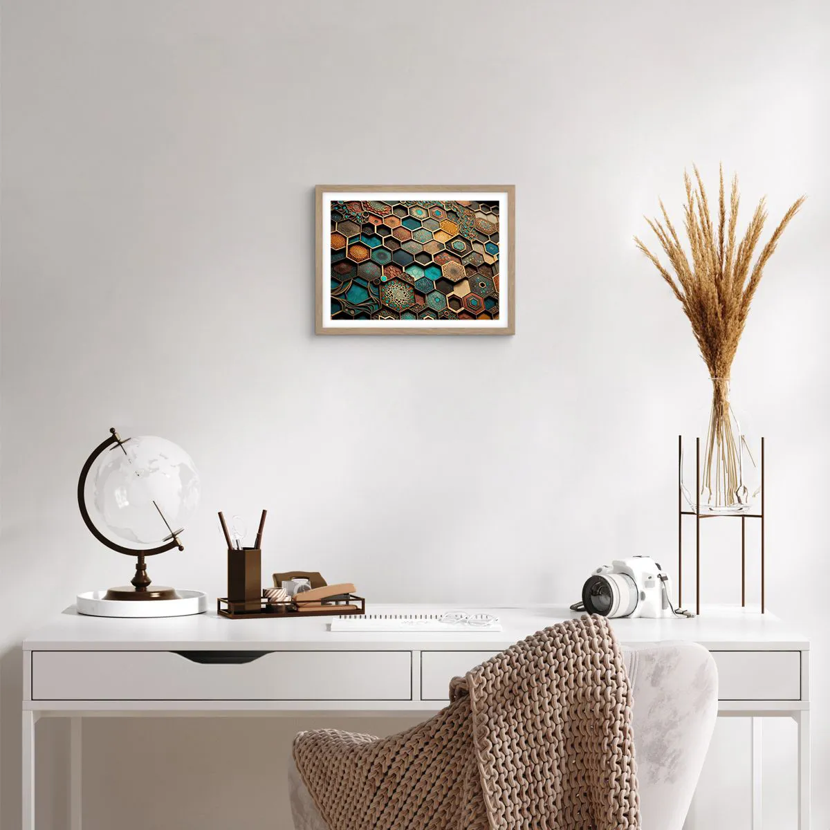 Plakat i ramme af lyst egetræ - Arabiske ornamenter - en variation - 40x30 cm