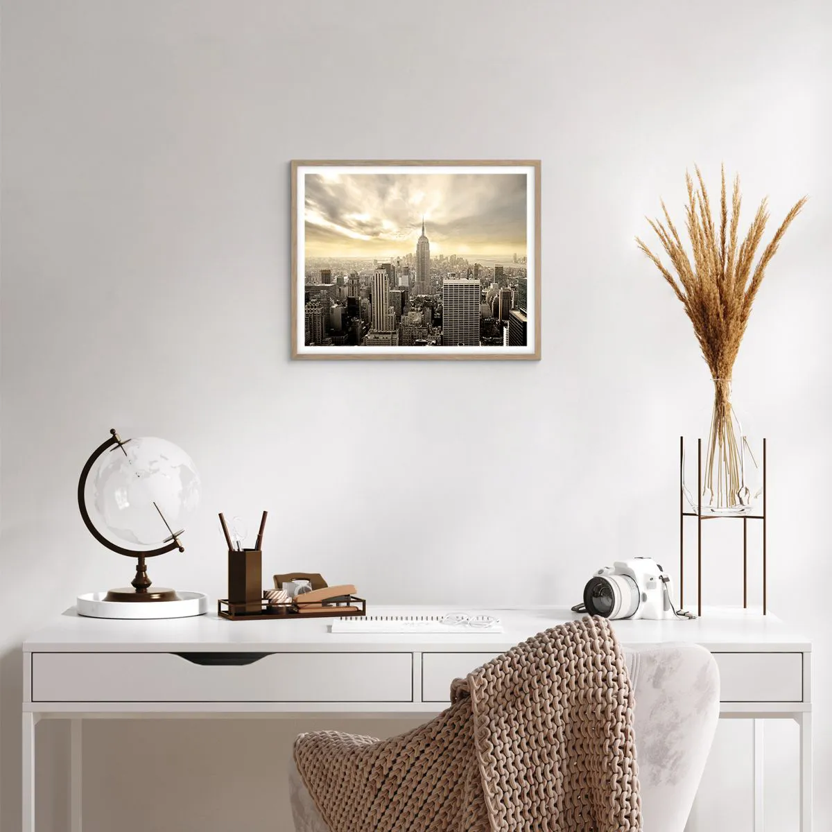 Poster in light oak frame - New York Woven in Grey - 50x40 cm