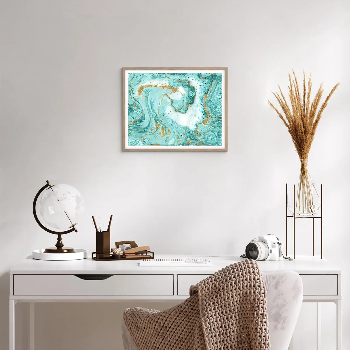 Poster in light oak frame - Under the Great Wave of the Edo Period - 50x40 cm