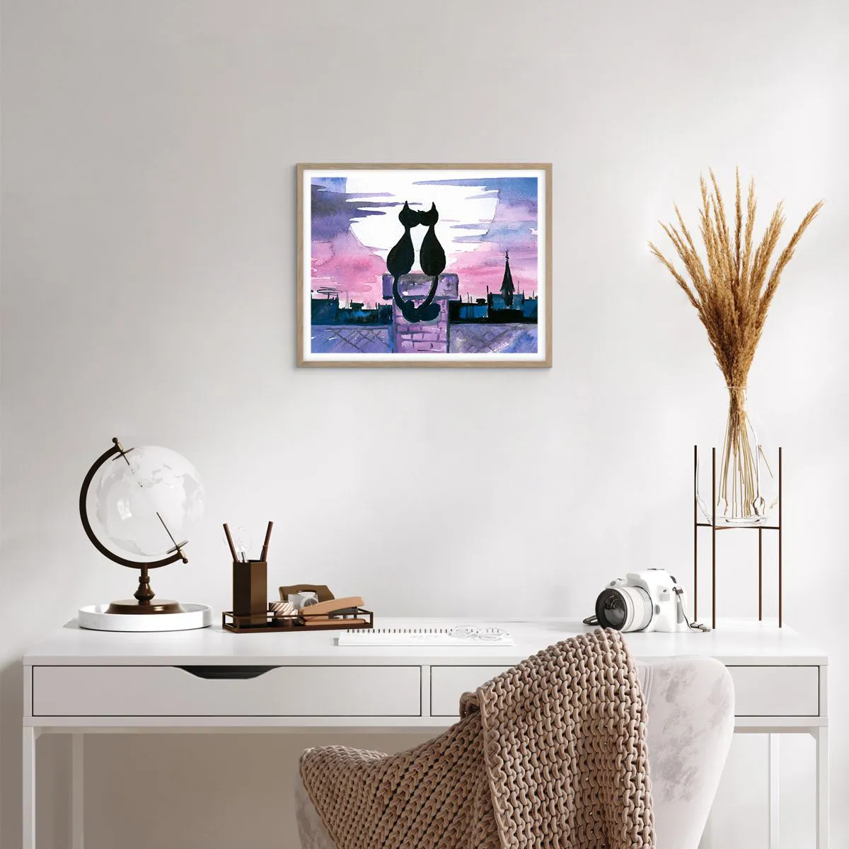 Plakát v rámu světlý dub - Rendez-vous pod měsíčkem - 50x40 cm