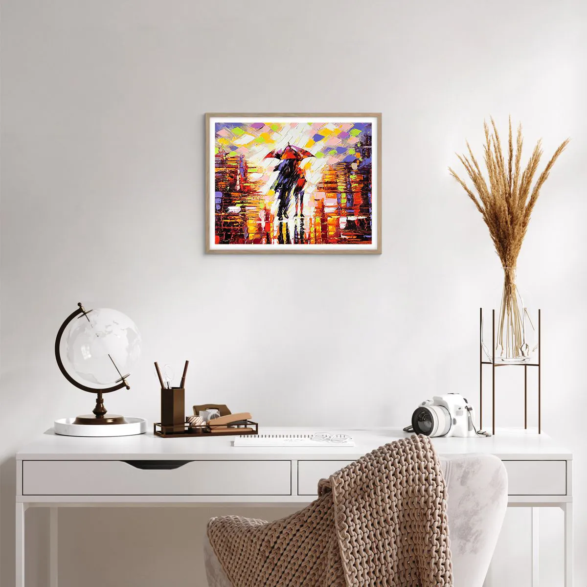 Pôster com moldura de carvalho claro - Juntos durante a noite e a chuva - 50x40 cm