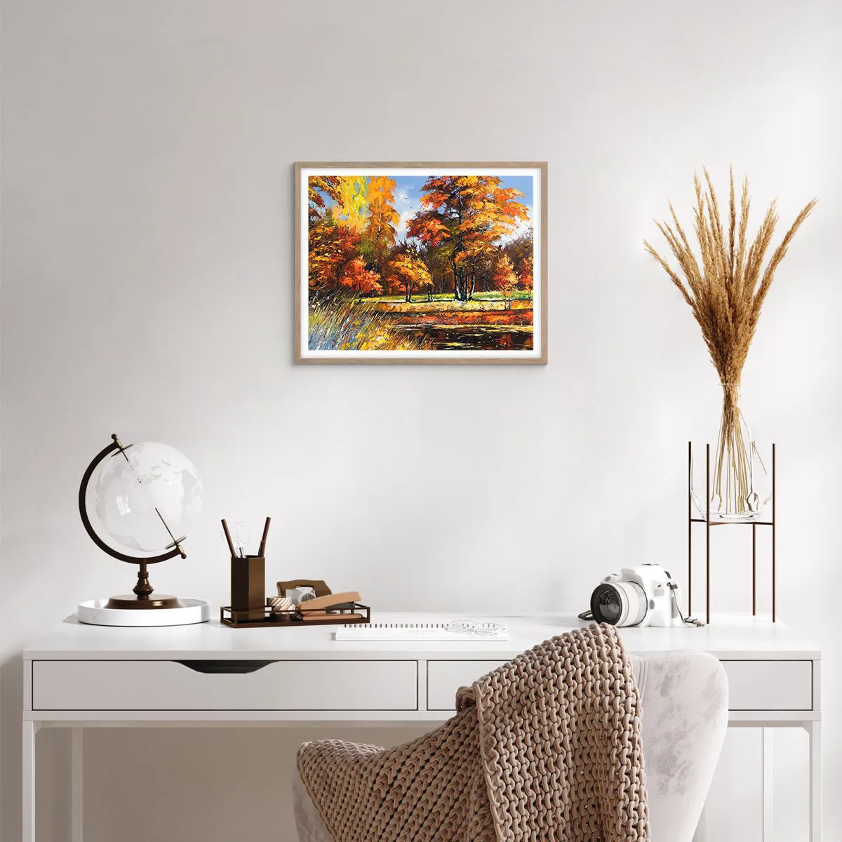 Affiche dans un chêne clair - Poster - Paysage en or et bronze - 50x40 cm