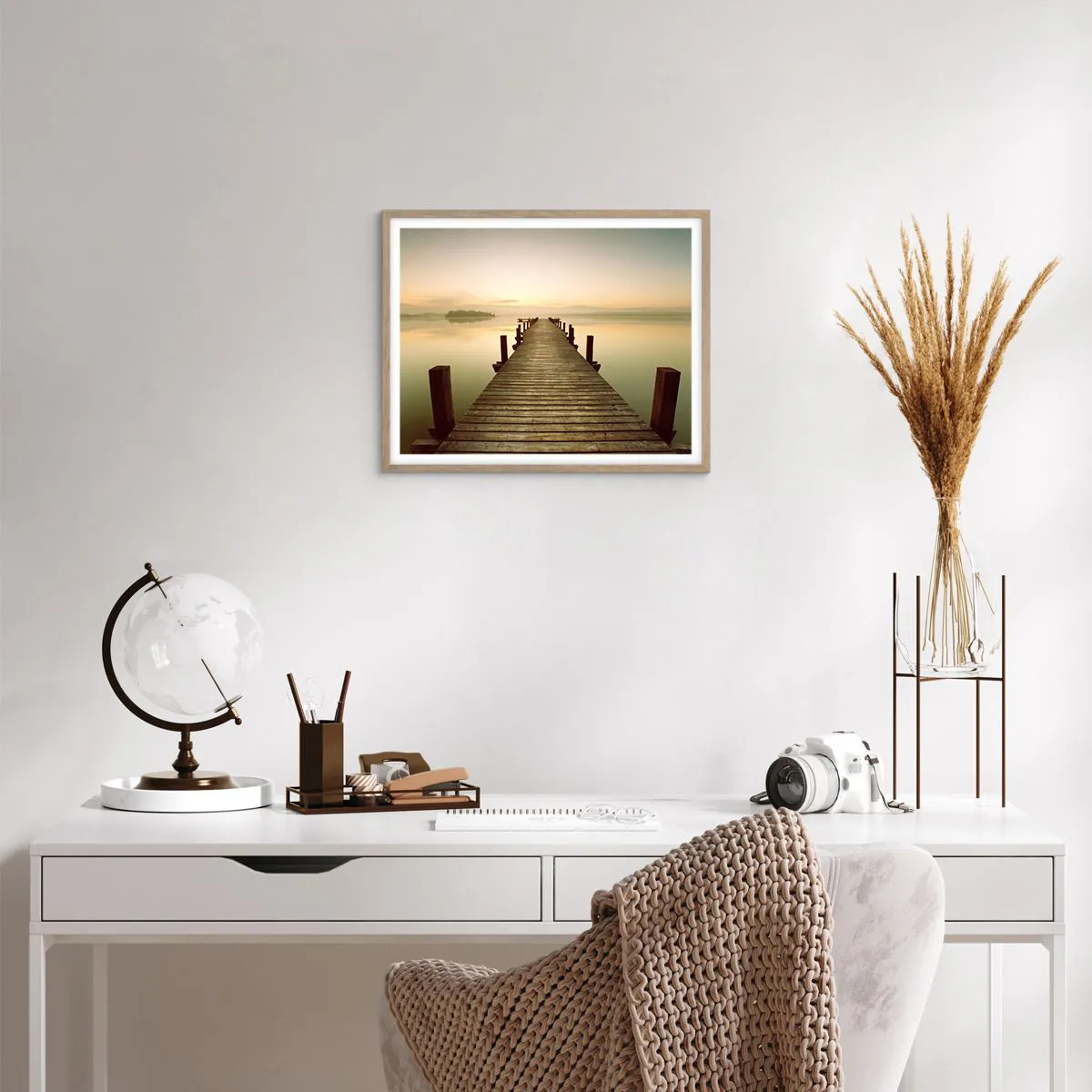 Poszter világos tölgy keretben - Hajnal előtt, hajnal, fény - 50x40 cm