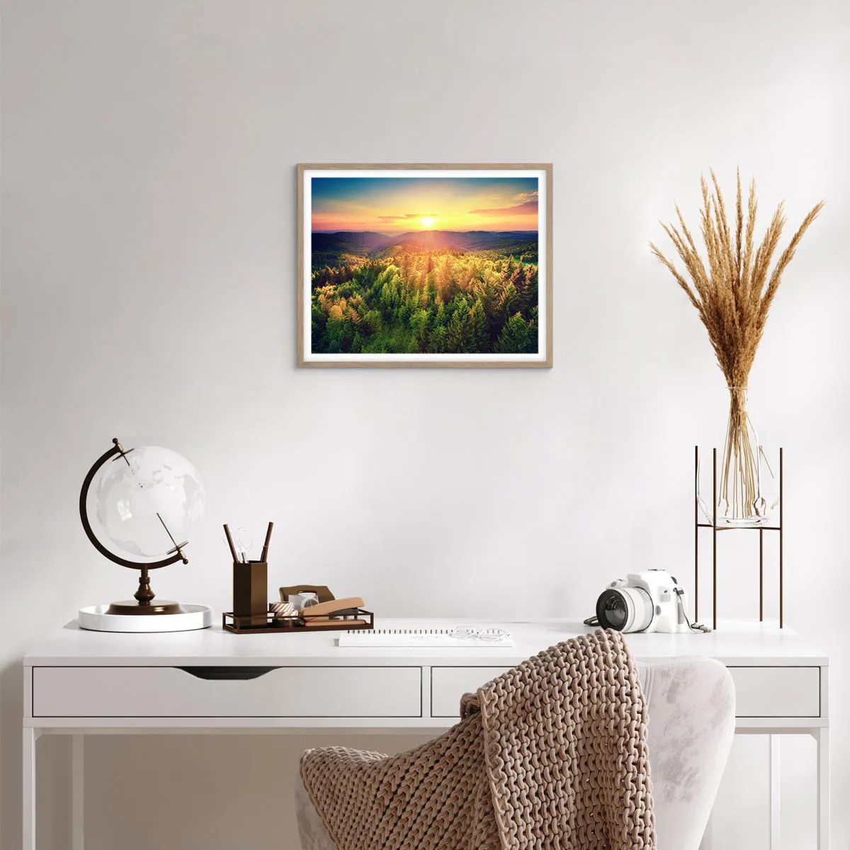 Plakat i ramme af lyst egetræ - Toppe og bjergtoppe - 50x40 cm