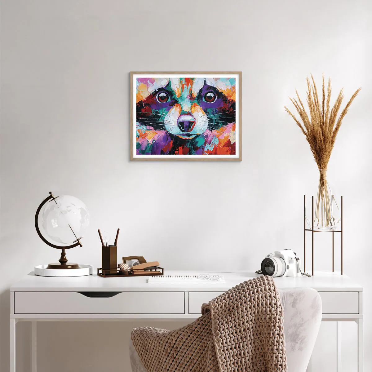 Plakat i ramme af lyst egetræ - Kun gode følelser - 50x40 cm