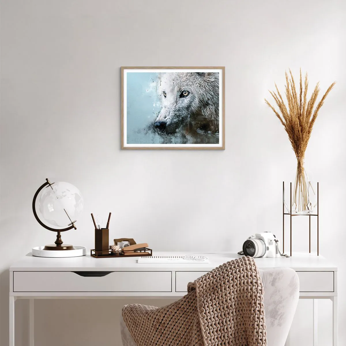 Plakat i ramme af lyst egetræ - Mød ulvesjælen - 50x40 cm