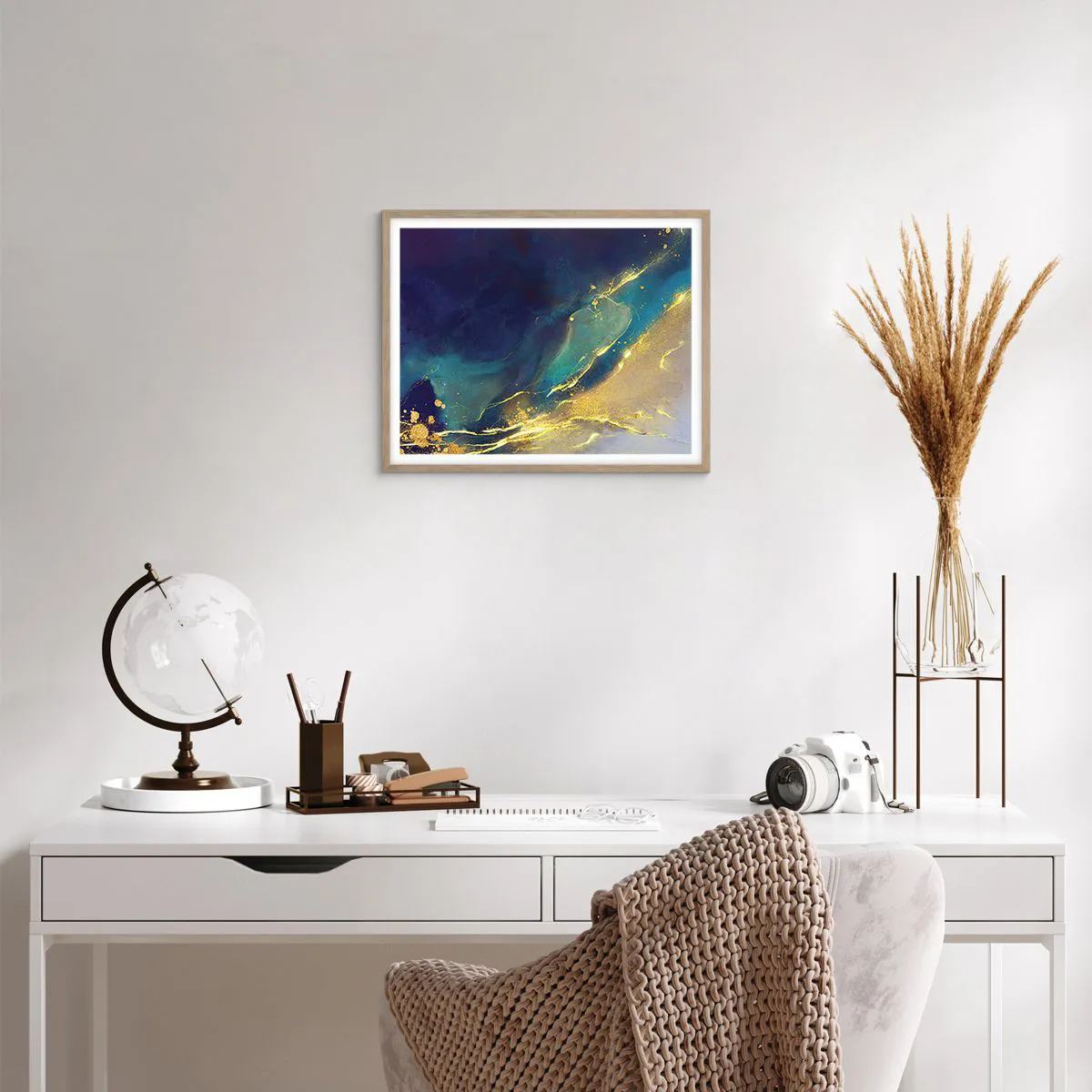 Poster in light oak frame - Golden Flood - 50x40 cm