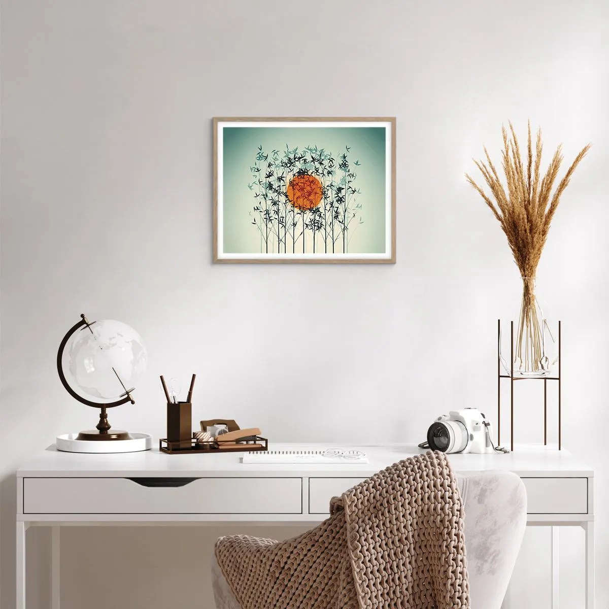 Affiche dans un chêne clair - Poster - Soleil japonnais - 50x40 cm