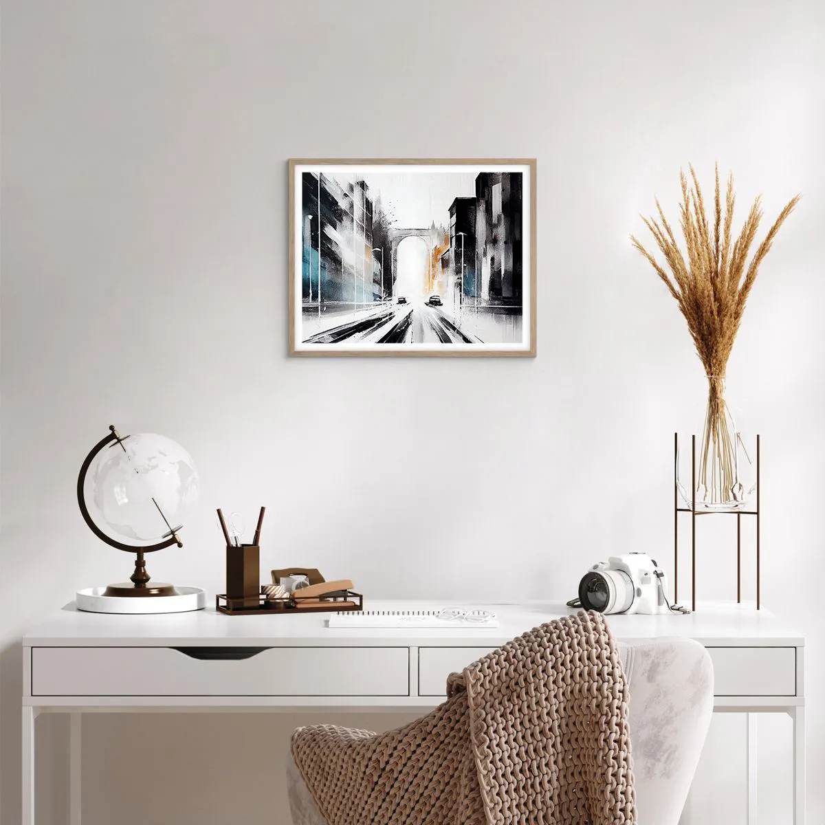 Poster in einem Rahmen aus heller Eiche - Stadtstudie: Architektur und Bewegung - 50x40 cm