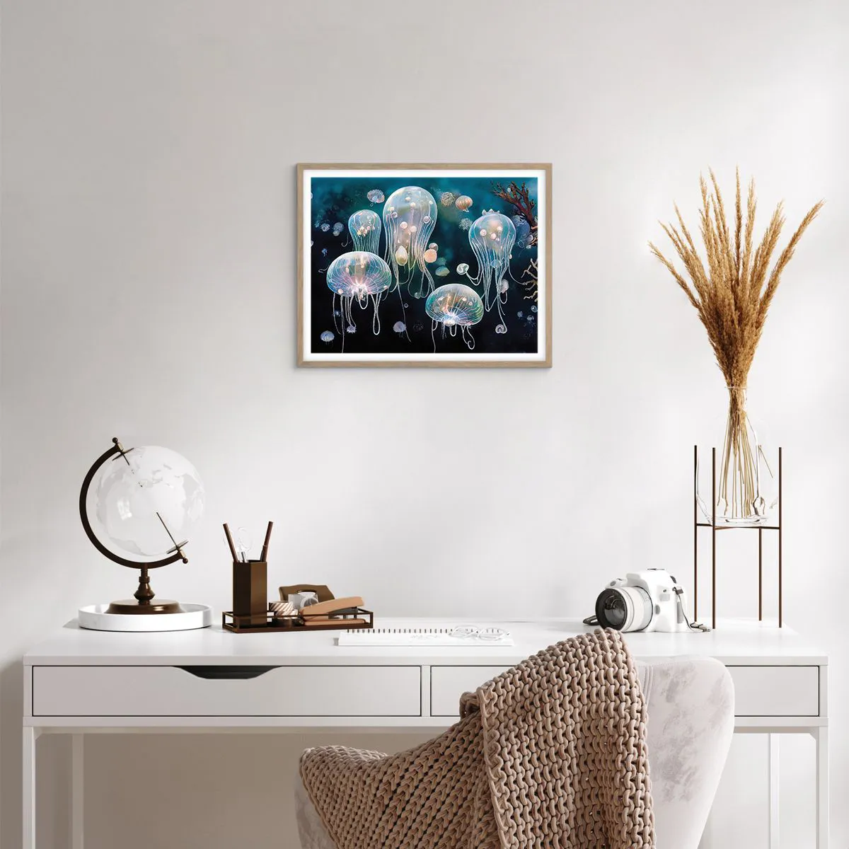 Poster in light oak frame - Underwater Ball - 50x40 cm