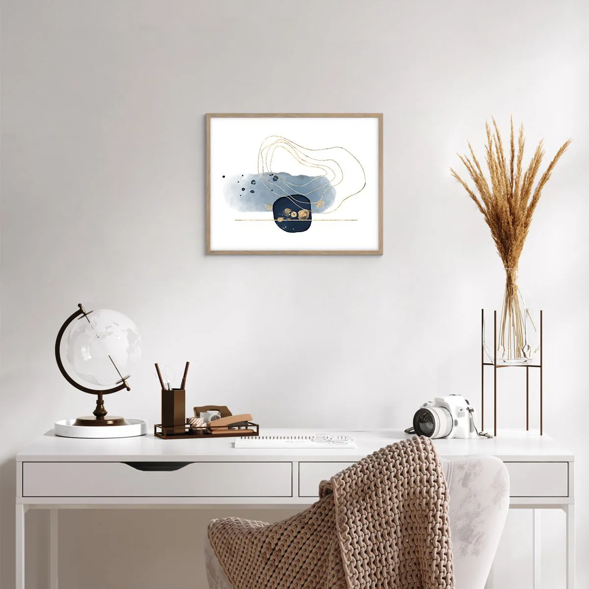 Poster în ramă de stejar deschis - Fantezie albastru-auriu - 50x40 cm