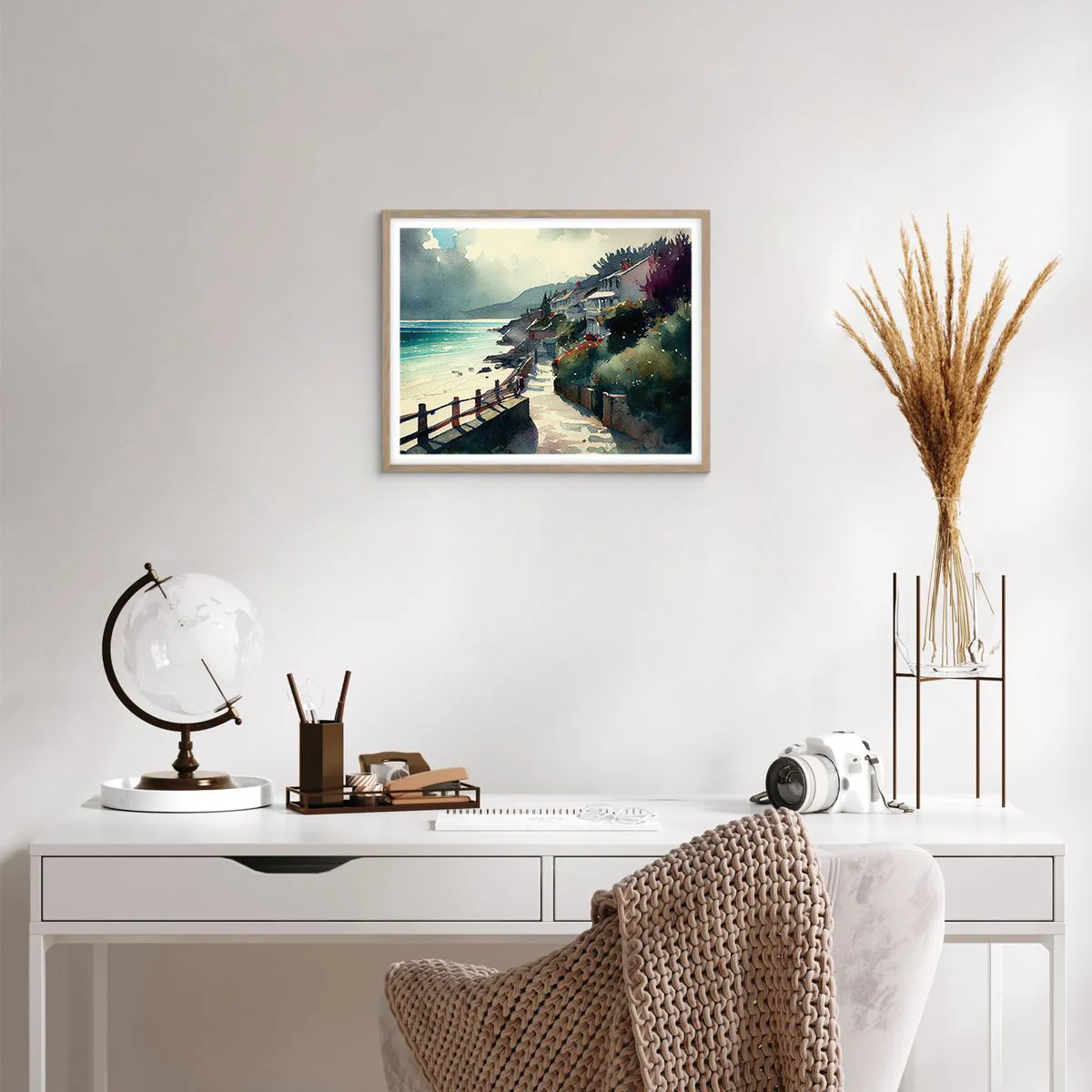 Pôster com moldura de carvalho claro - Cidade mediterrânea - 50x40 cm