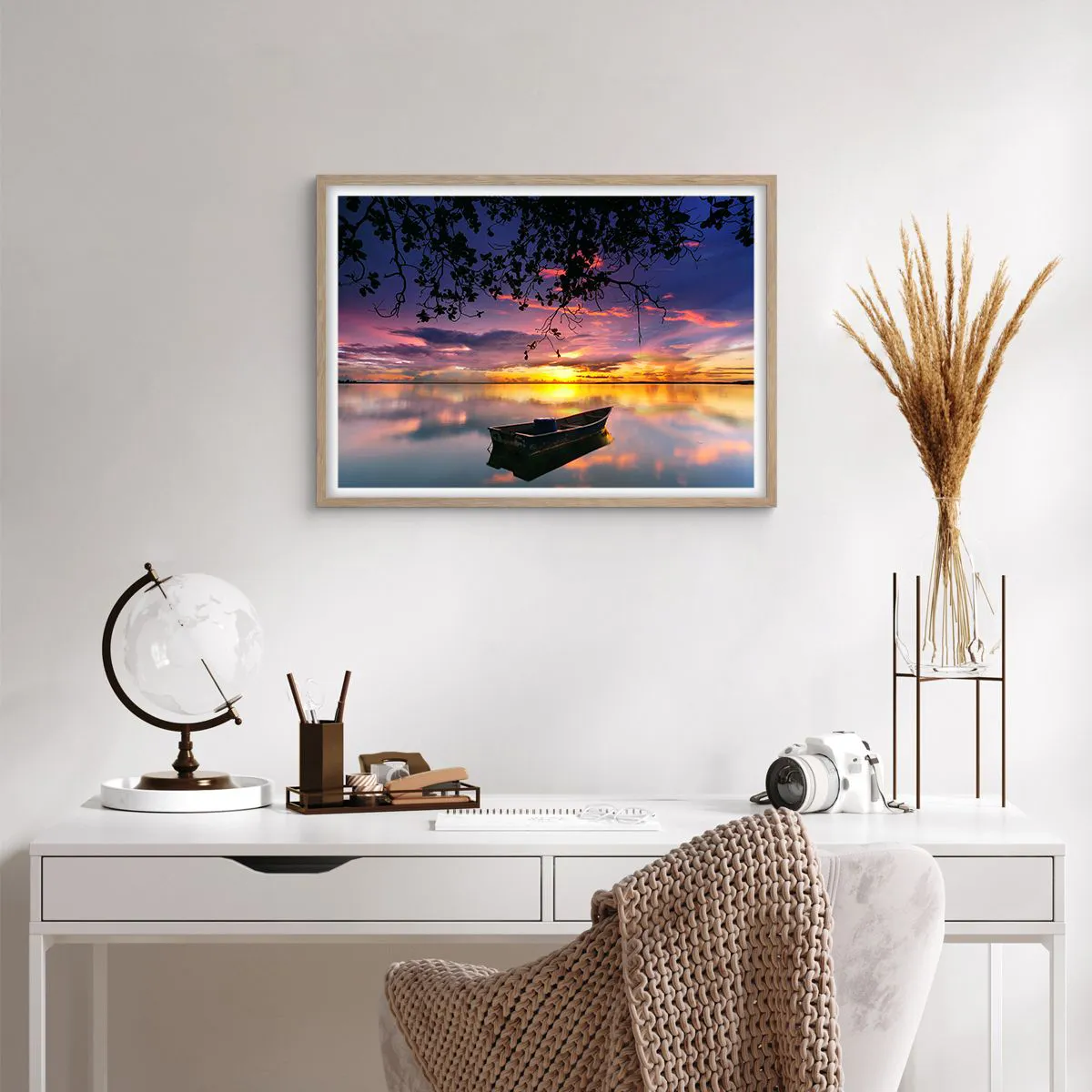 Poster in einem Rahmen aus heller Eiche - Du scheinst mitten am Himmel zu hängen... - 70x50 cm